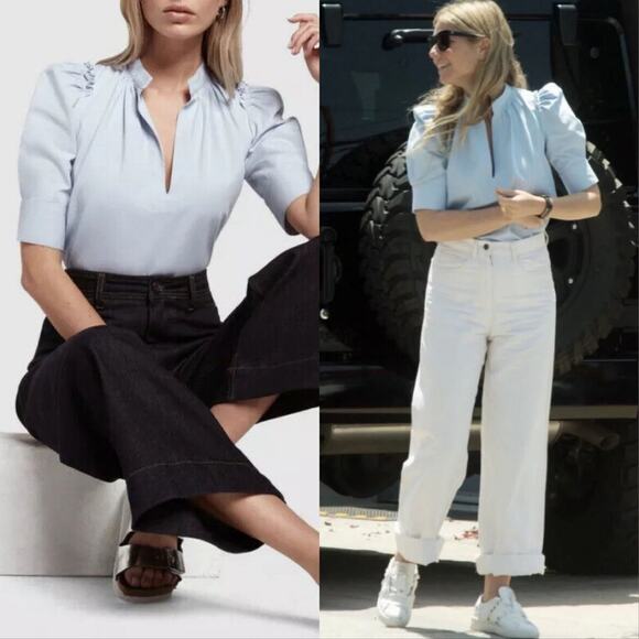 G. Label Tops - G. Label by Goop Kelsey V-Neck Popover Top Light Blue